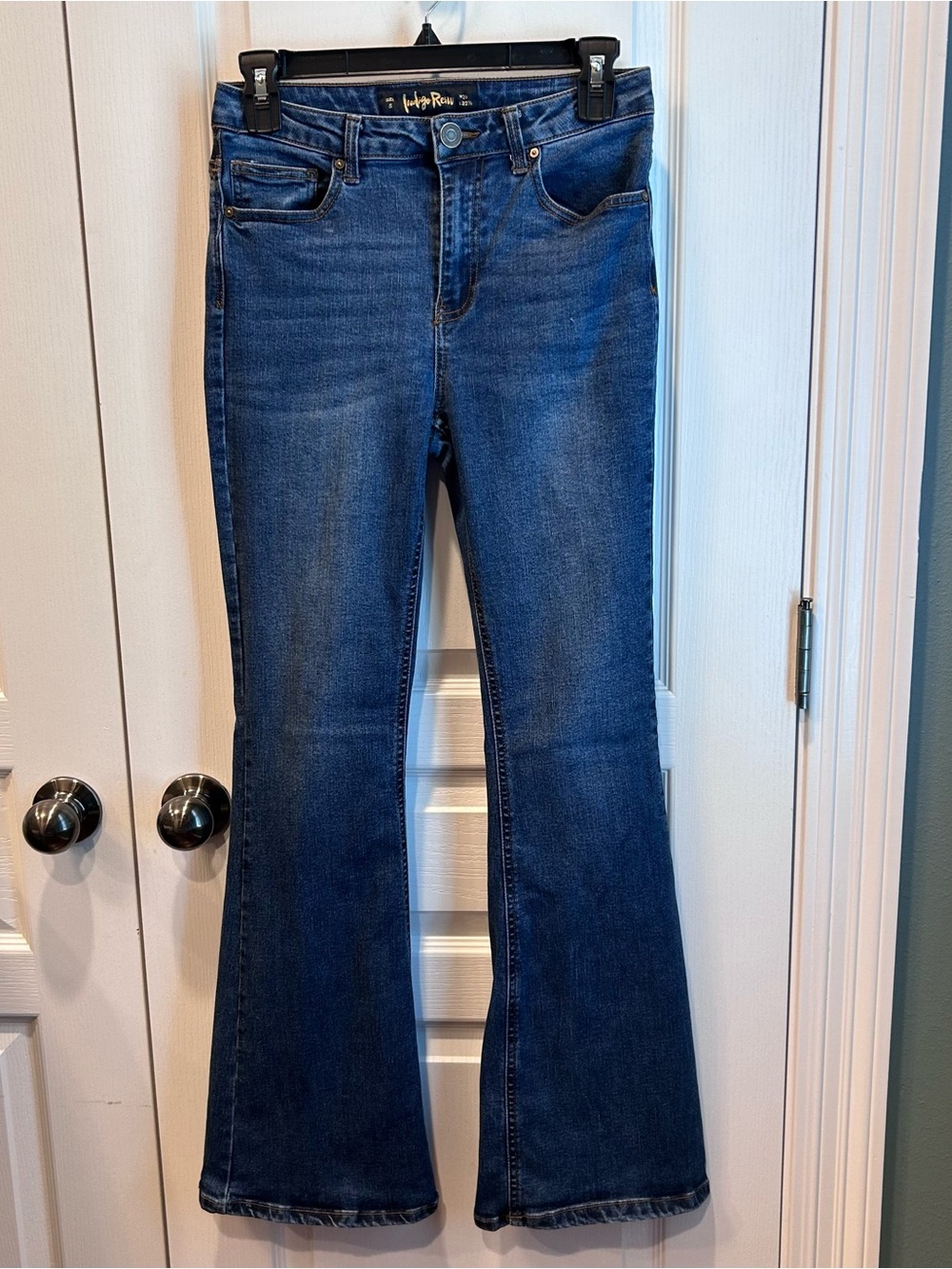 Indigo Rein Women's Med/Dark Wash Flared Size 5 Mid Rise Denim Jeans Y2K 2000s